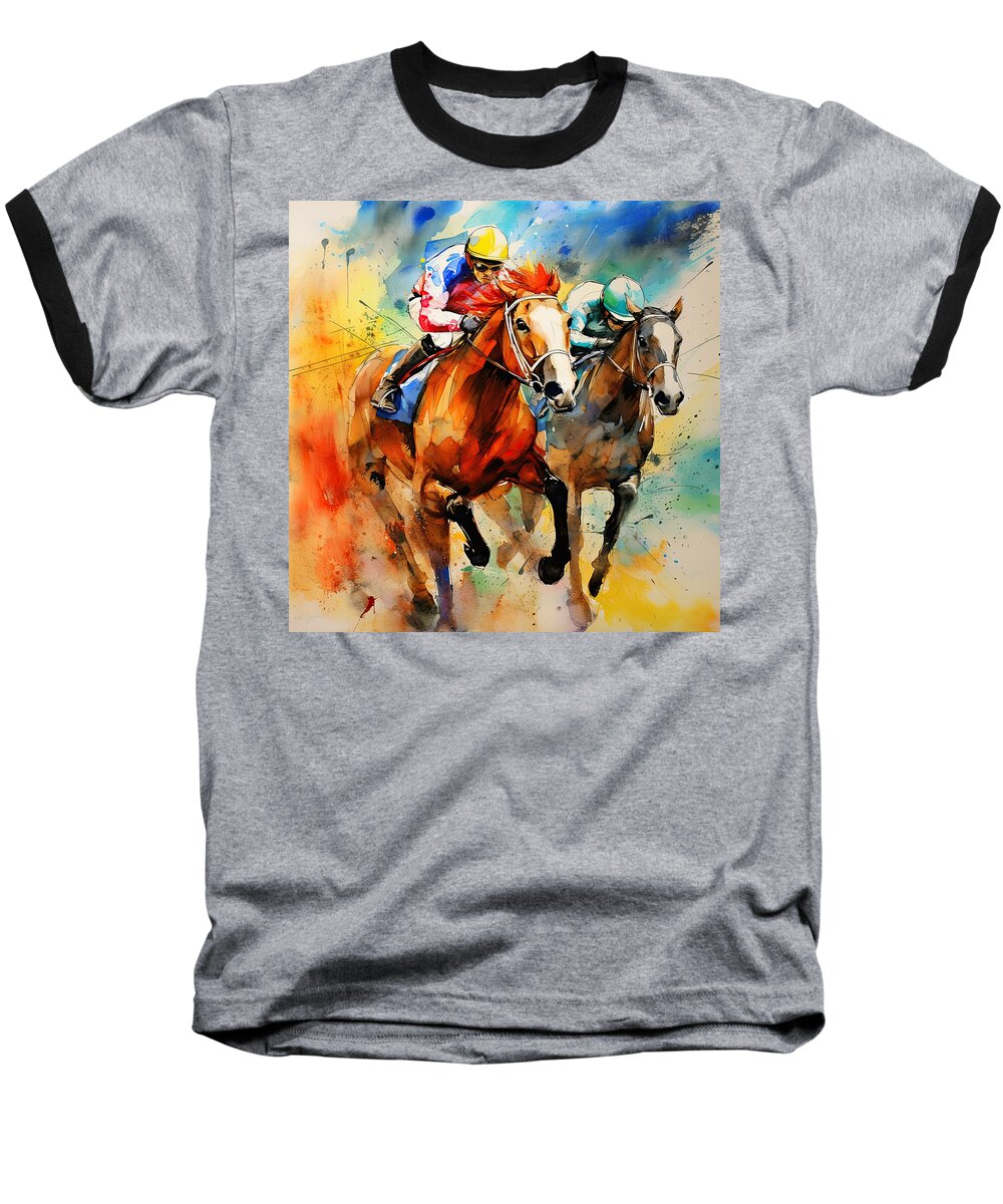 Horse Racing Baseball T-Shirt featuring the digital art Horse Racing II by Lourry Legarde