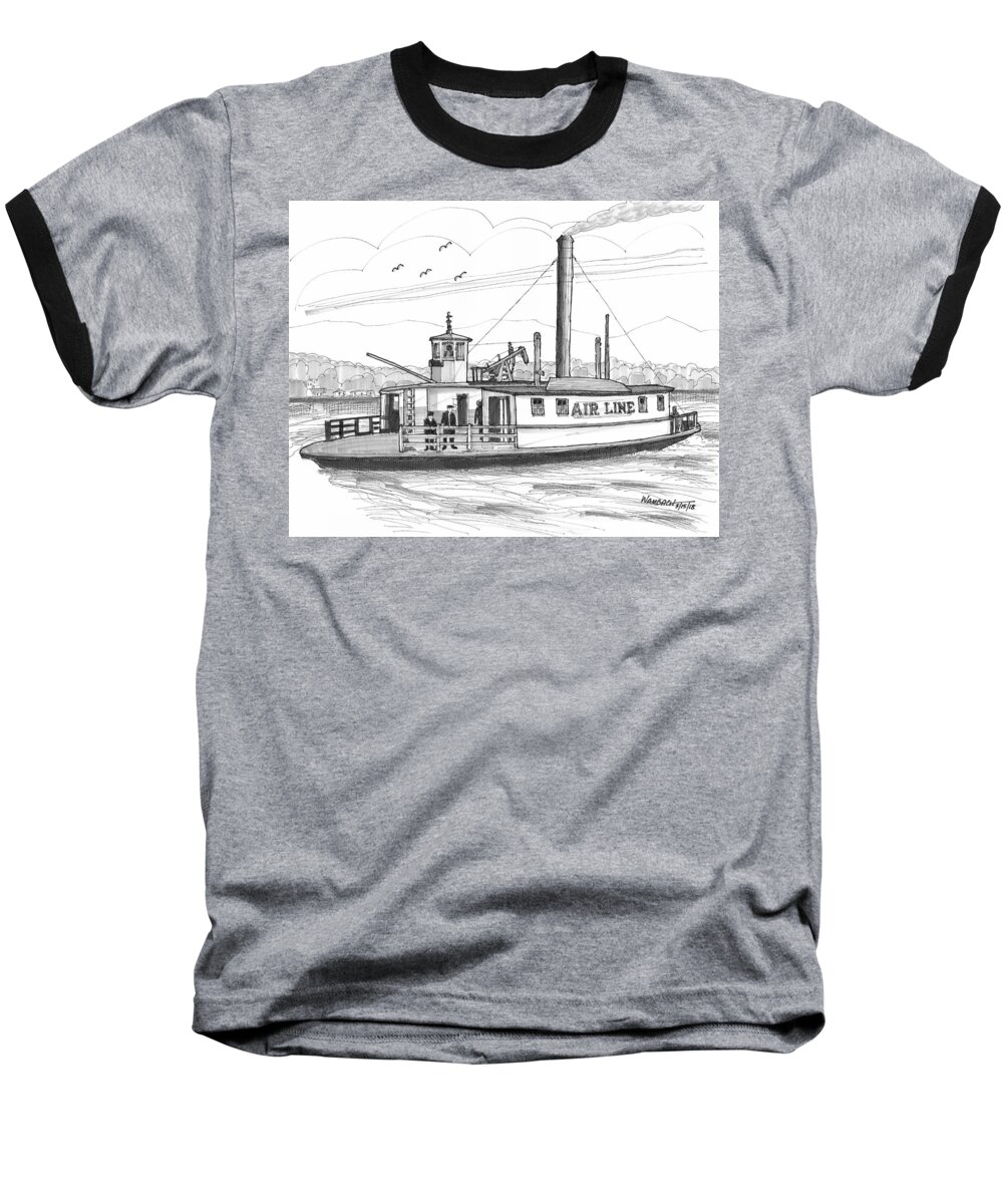 Airline Ferry Boat Baseball T-Shirt featuring the drawing Hudson River Steam Ferry Boat Airline by Richard Wambach