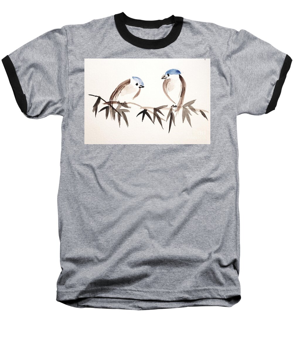 Chinese Brush Painting. Birds Baseball T-Shirt featuring the painting I Bow to the Divine in You by Margaret Welsh Willowsilk
