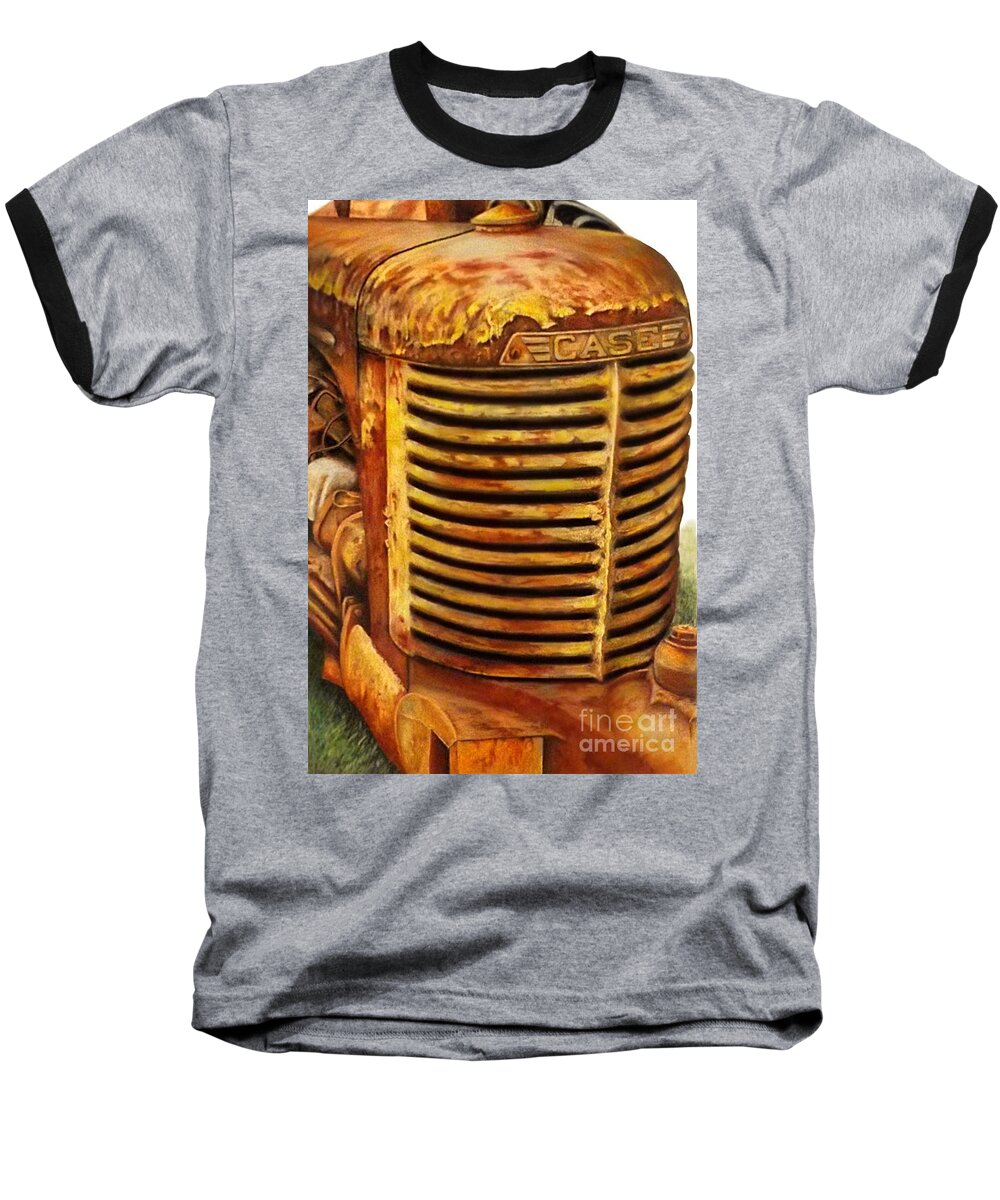 Tractor Baseball T-Shirt featuring the drawing I Rust My Case by David Neace