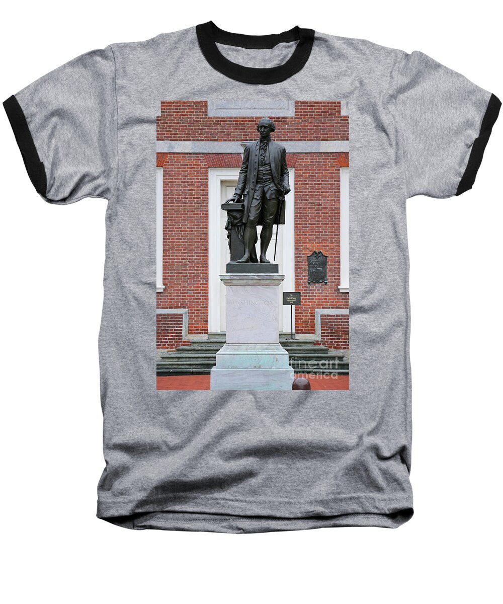 George Washington Baseball T-Shirt featuring the photograph George Washington Statue at Independence Hall 8097 by Jack Schultz