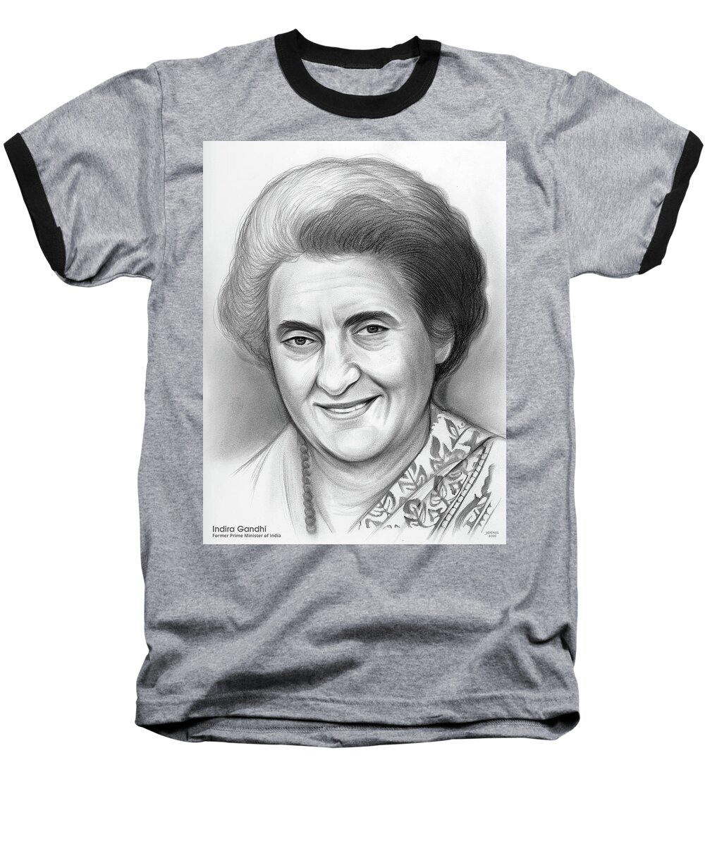Indira Gandhi Baseball T-Shirt featuring the drawing Indira Ghandi - Pencil by Greg Joens