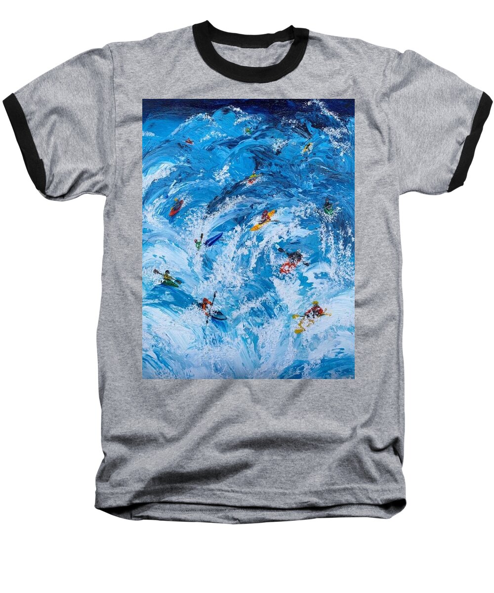 Kayak Baseball T-Shirt featuring the painting Insanity by Katherine Young-Beck