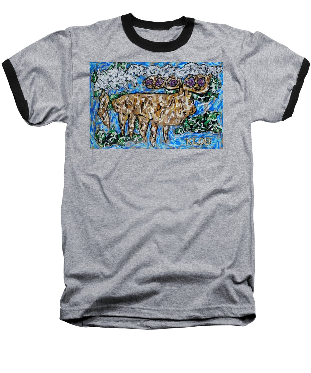 Irish Elk Baseball T-Shirt featuring the mixed media Irish Elk In Field By Lake At Twilight by Kevin OBrien