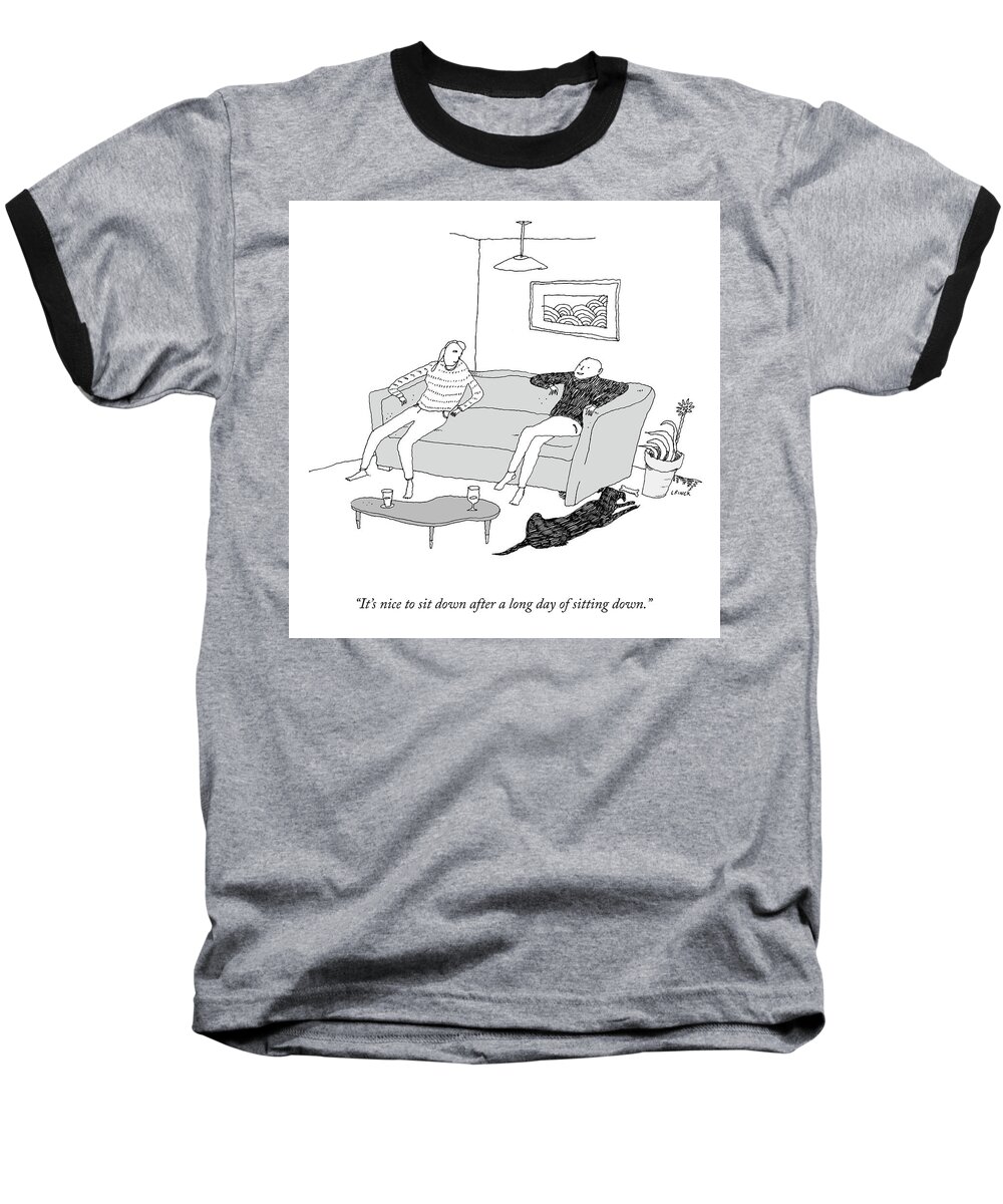 A26767 Baseball T-Shirt featuring the drawing It's Nice To Sit Down by Liana Finck