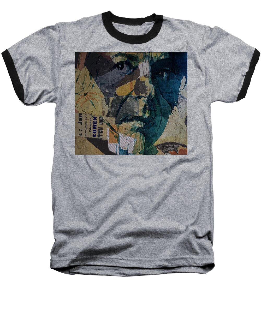 Leonard Cohen Baseball T-Shirt featuring the mixed media I've Seen Your Flag On The Marble Arch by Paul Lovering