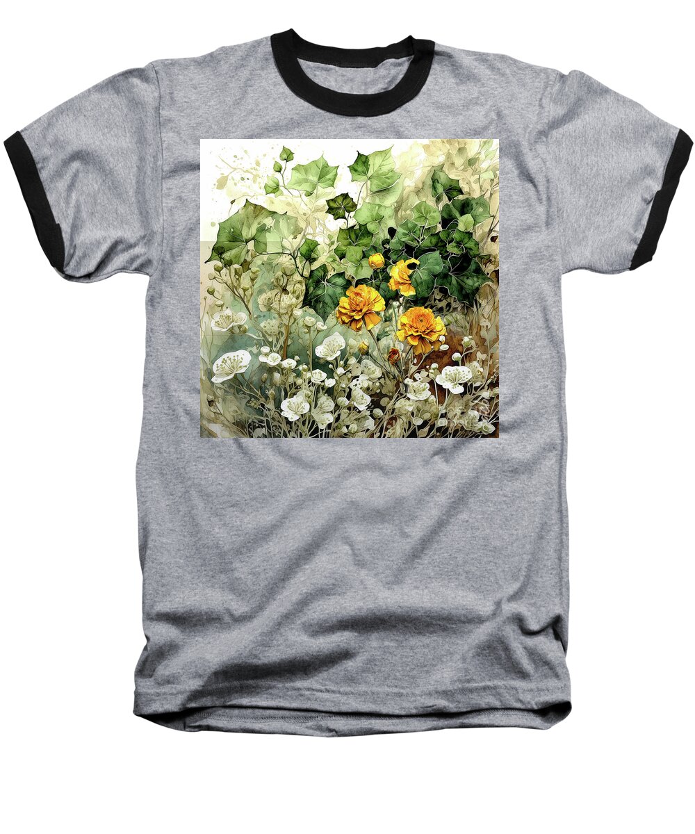 Flowers Baseball T-Shirt featuring the digital art Ivy with White and Yellow by Deb Nakano
