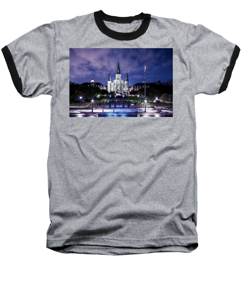Louisiana Baseball T-Shirt featuring the photograph Jackson Square Night Lights by Andy Crawford
