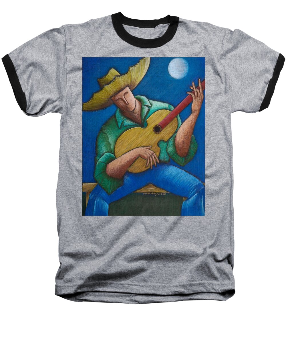 Jibaro Baseball T-Shirt featuring the painting Jibaro bajo la luna by Oscar Ortiz