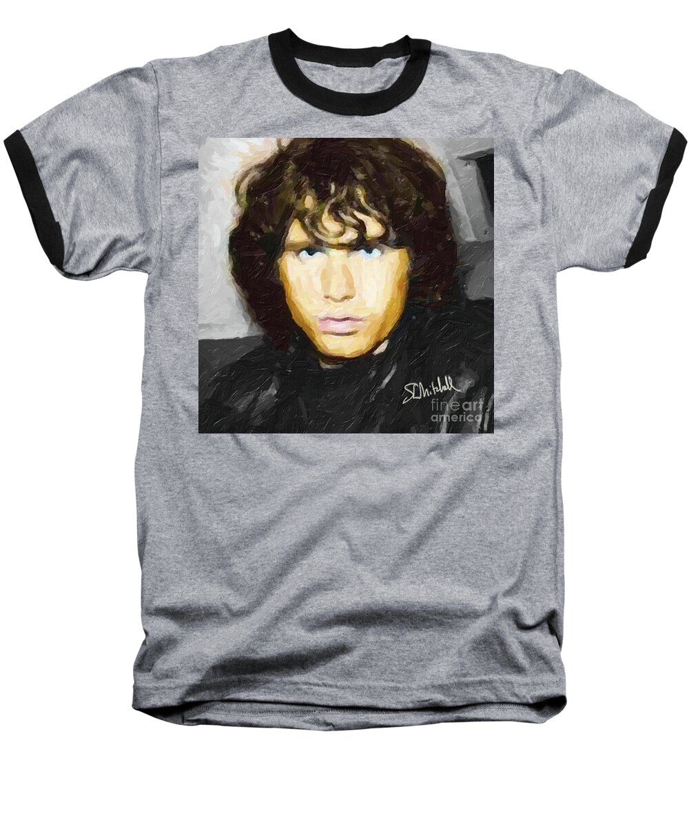 Door Baseball T-Shirt featuring the painting Jim Morrison by Steve Mitchell