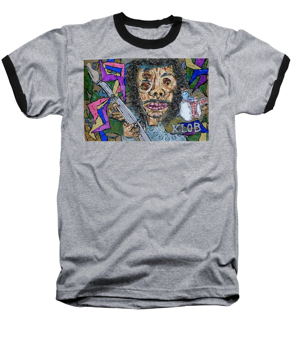 Jimi Baseball T-Shirt featuring the mixed media jimi DemiGod Of Electronic-ized Guitar by Kevin OBrien