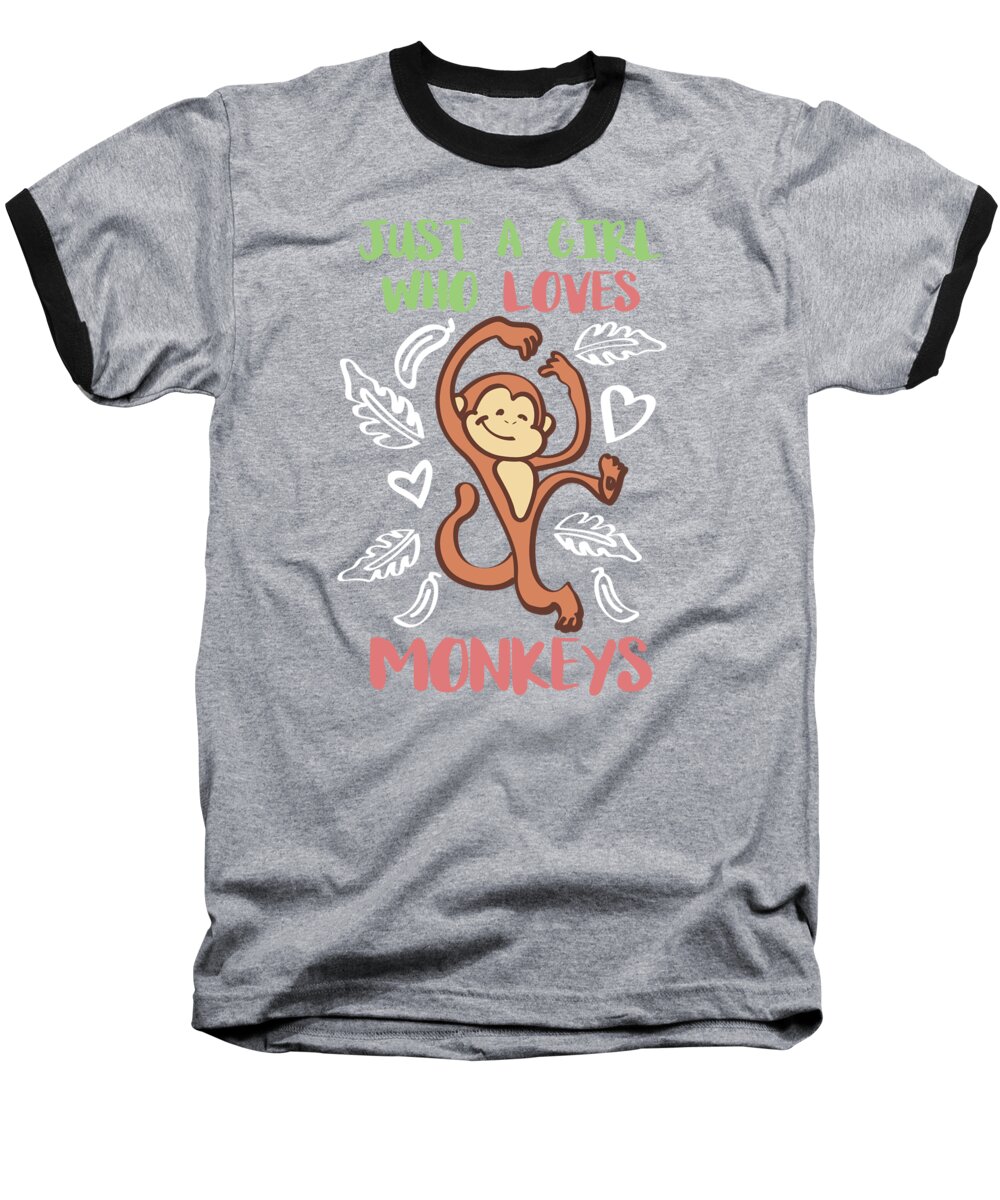 Eat Sleep Go Bananas Repeat Baseball T-Shirt featuring the digital art Just A Girl Who Loves Monkeys - Primates For Girls Women Birthday Party Gift by Mercoat UG Haftungsbeschraenkt