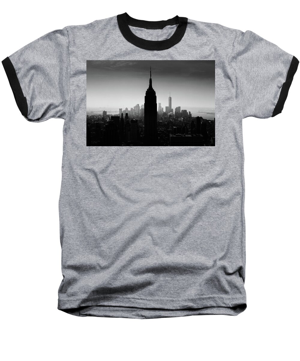 New York City Skyline At Night Baseball T-Shirt featuring the photograph Kept In The Dark by Az Jackson