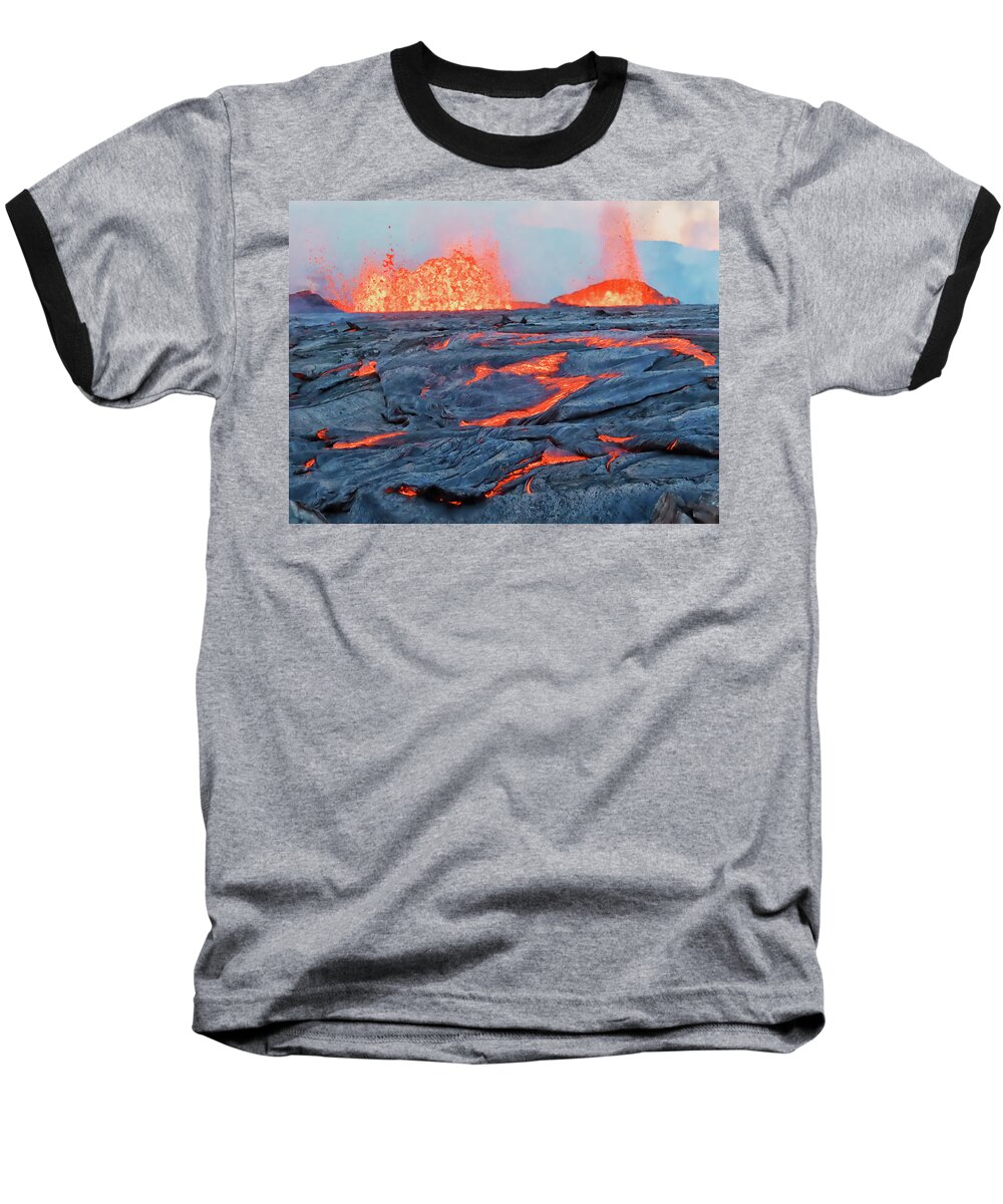Volcano Baseball T-Shirt featuring the photograph Kilauea summit eruption by J Schmith