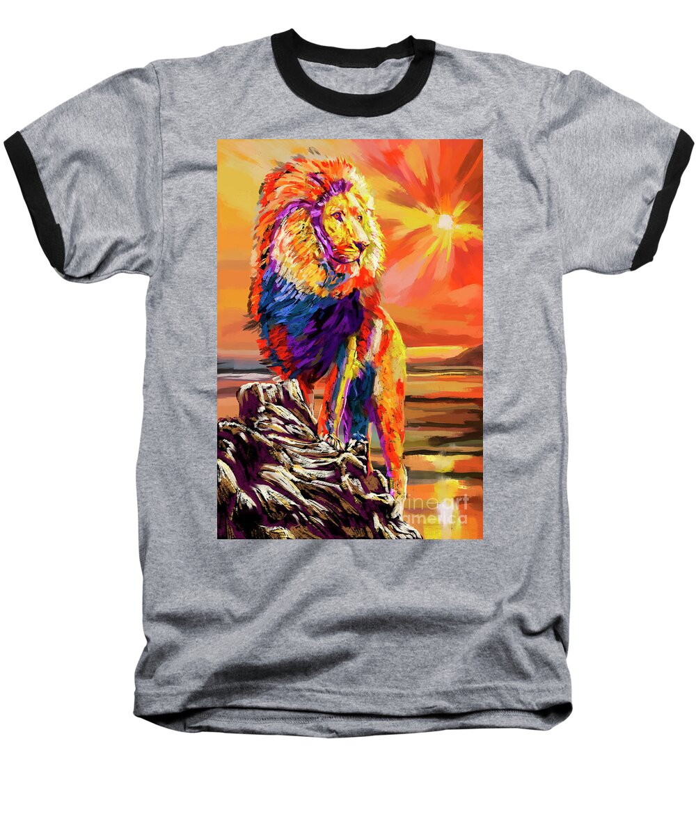 Lion Baseball T-Shirt featuring the painting King by Tim Gilliland