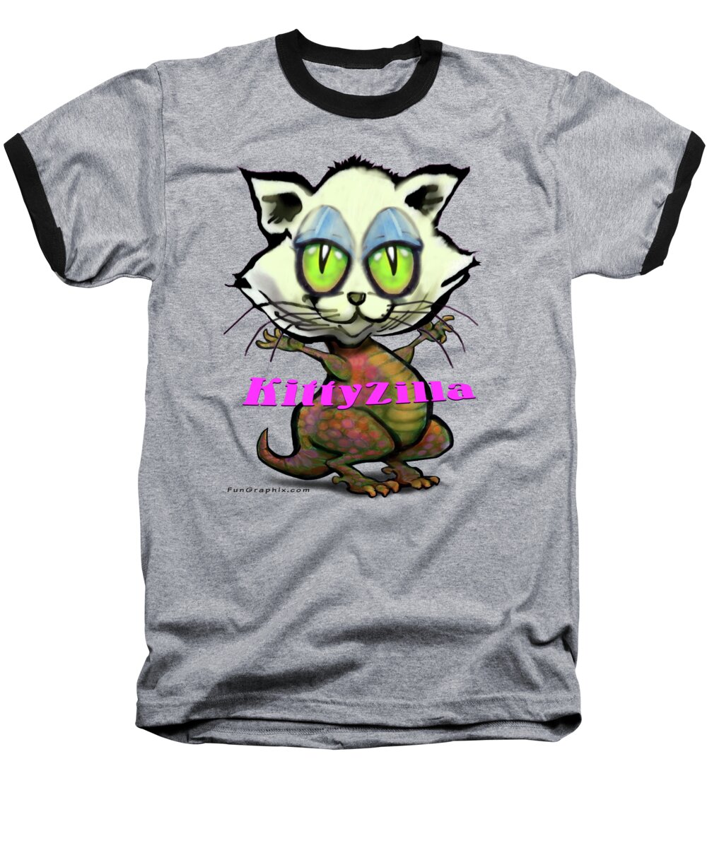 Kittyzilla Baseball T-Shirt featuring the digital art KittyZilla by Kevin Middleton