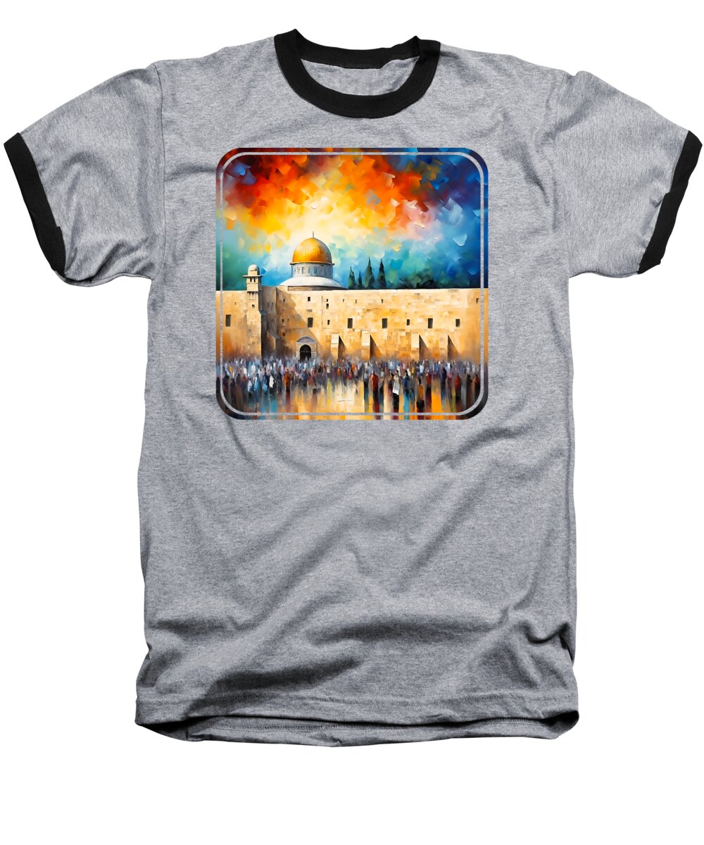 Jerusalem Wailing Wall Wailing Baseball T-Shirt featuring the painting Kotel Western Wall 4 by Mark Ashkenazi
