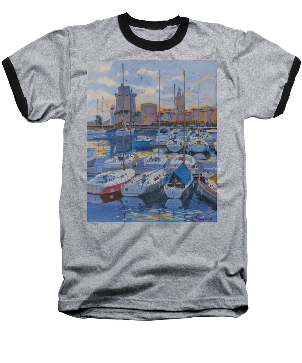 France Baseball T-Shirt featuring the painting La Rochelle Harbour Afternoon by David Gilmore