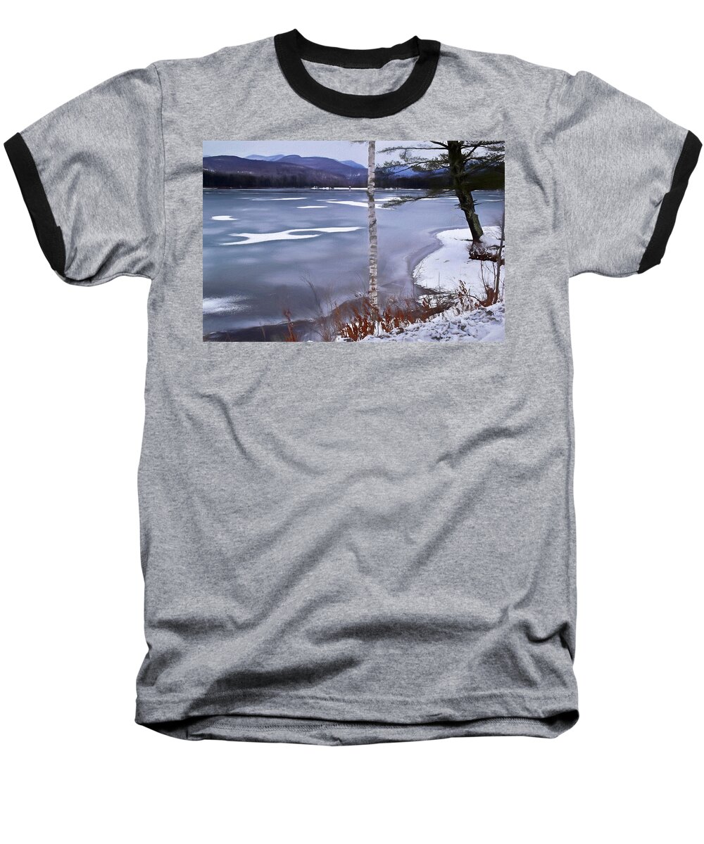 Lake Baseball T-Shirt featuring the photograph Lake Scene in Winter by Nancy De Flon