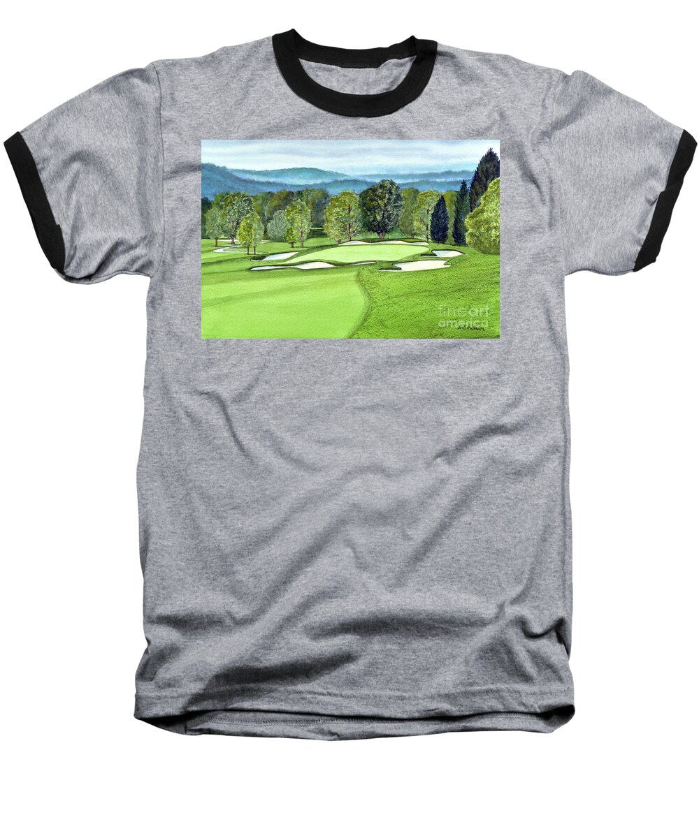 Laurel Valley Golf Course Paintings Baseball T-Shirt featuring the painting Laurel Valley Golf Course Ligonier PA Hole #11 by Bill Holkham