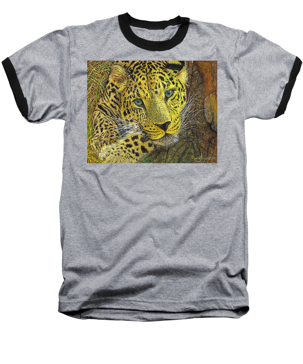 Lepoard Baseball T-Shirt featuring the painting Leopard Gaze by David Joyner