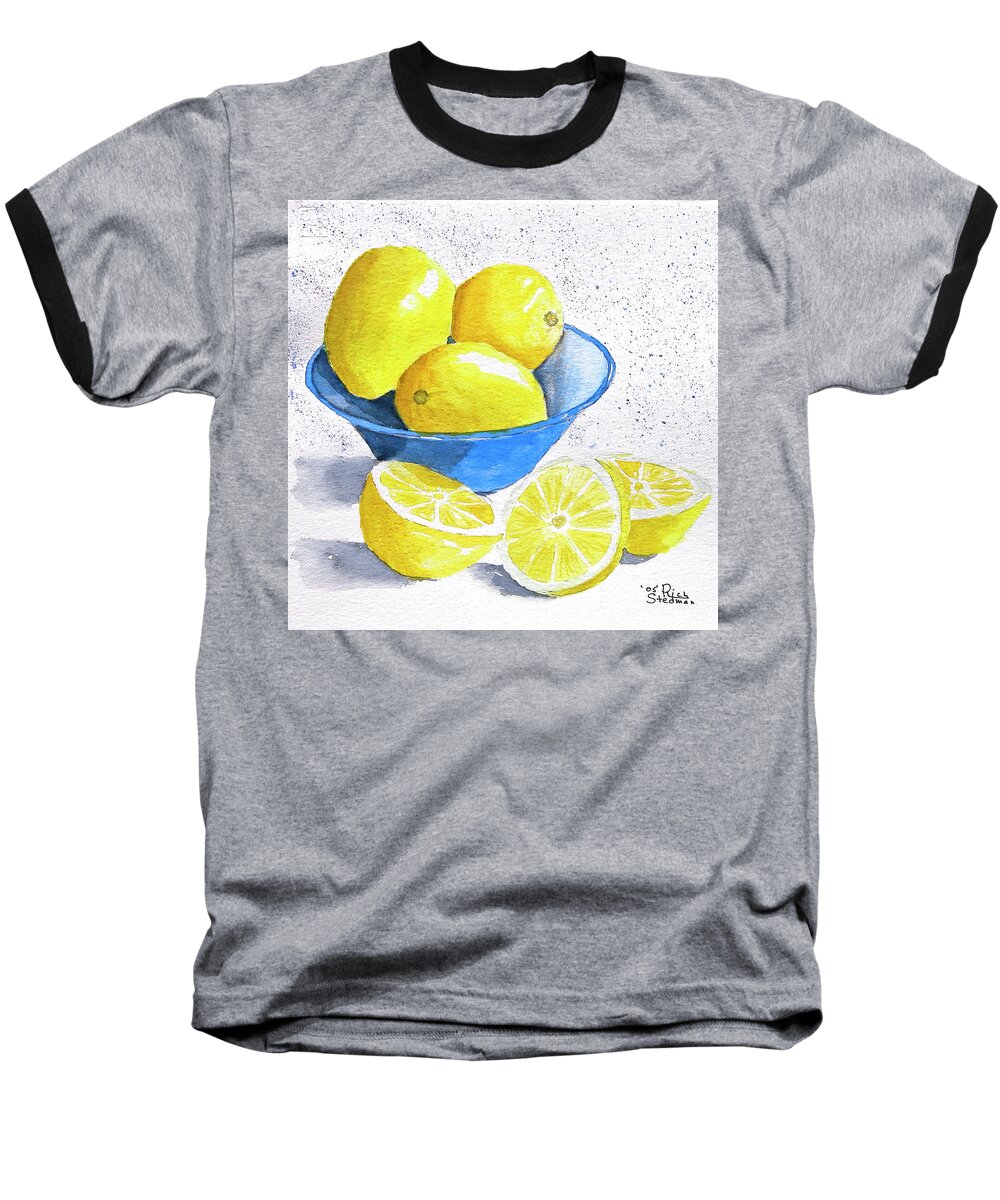 Lemon Baseball T-Shirt featuring the painting Let's Make Lemonade by Richard Stedman