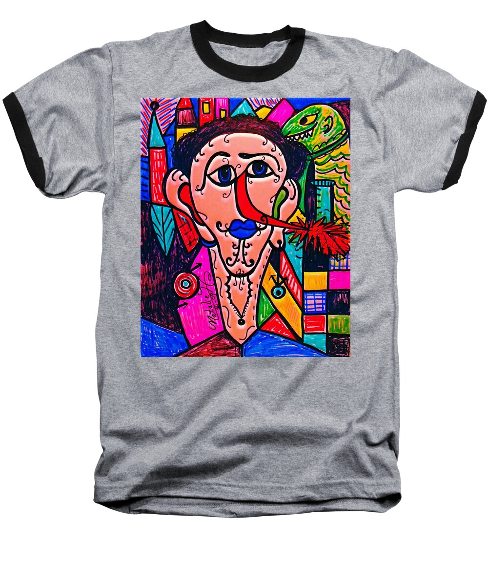 Man Baseball T-Shirt featuring the painting Liar Liar Your Nose Is On Fire by Natalie Holland