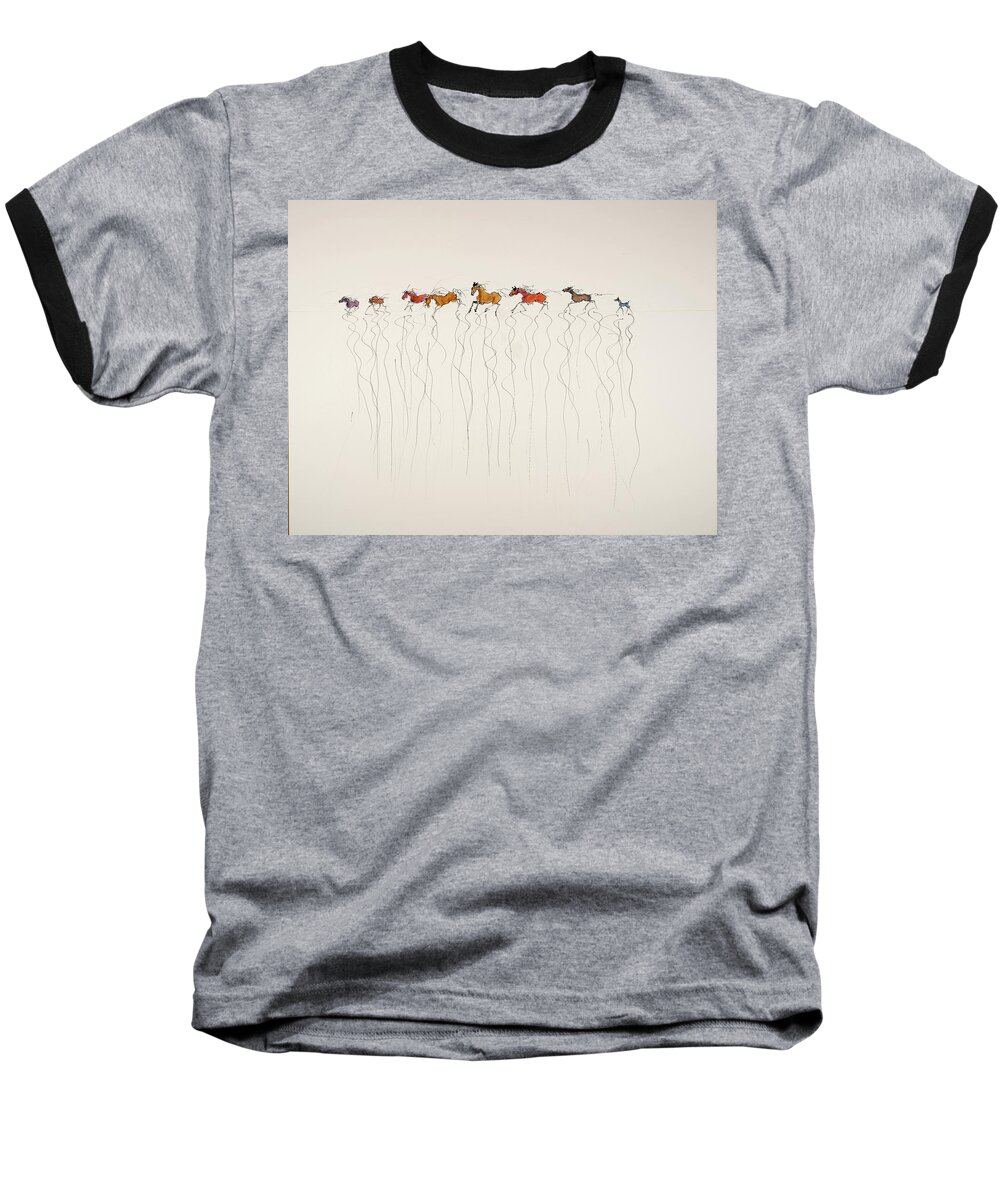 Horse Baseball T-Shirt featuring the painting Line Of Horses by Elizabeth Parashis