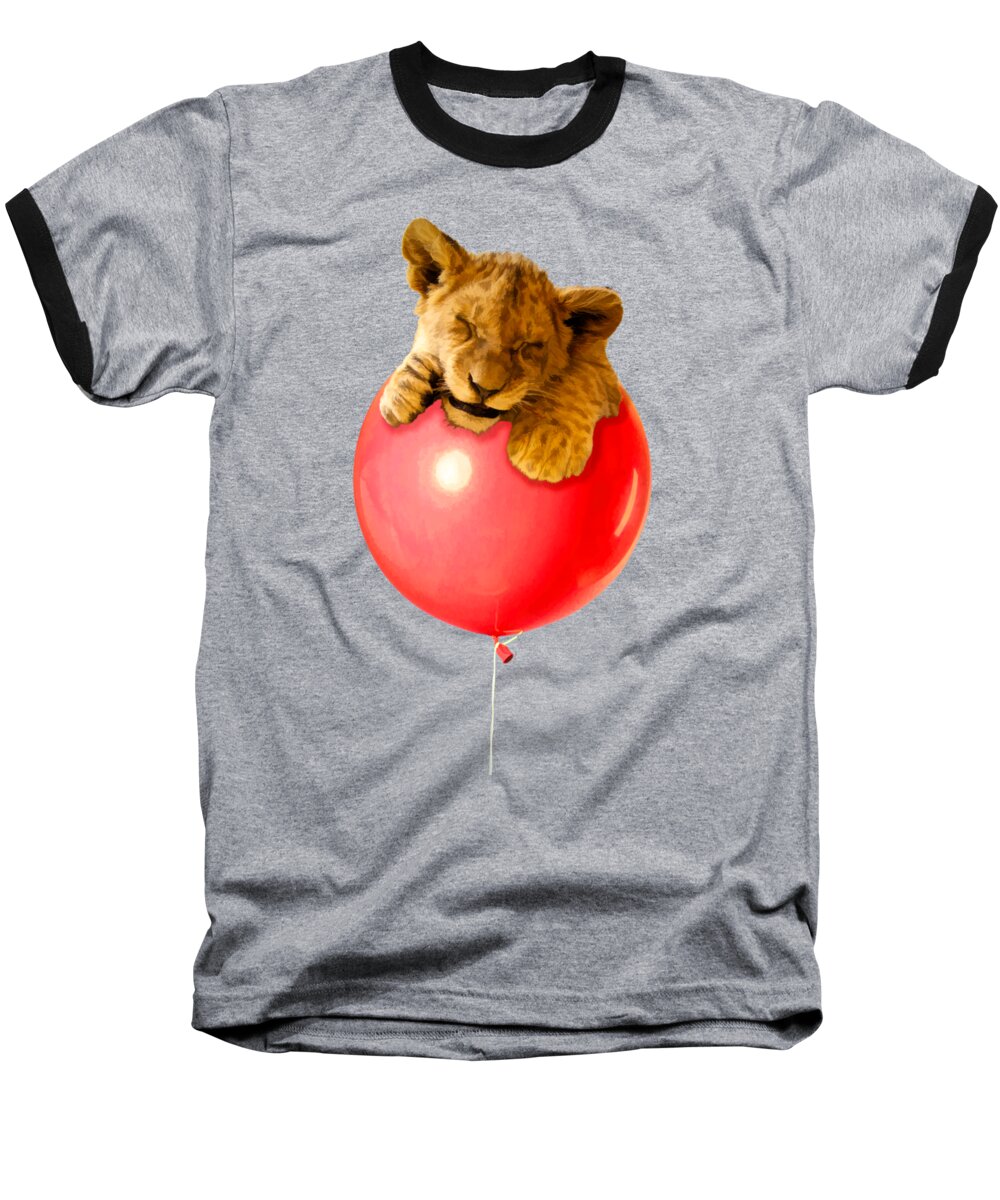 Balloon Baseball T-Shirt featuring the photograph Lion Cub on a Red Balloon by John Haldane