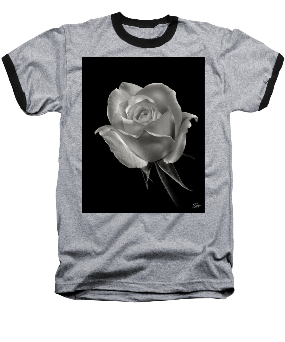Flower Baseball T-Shirt featuring the photograph Little White Rose in Black and White by Endre Balogh