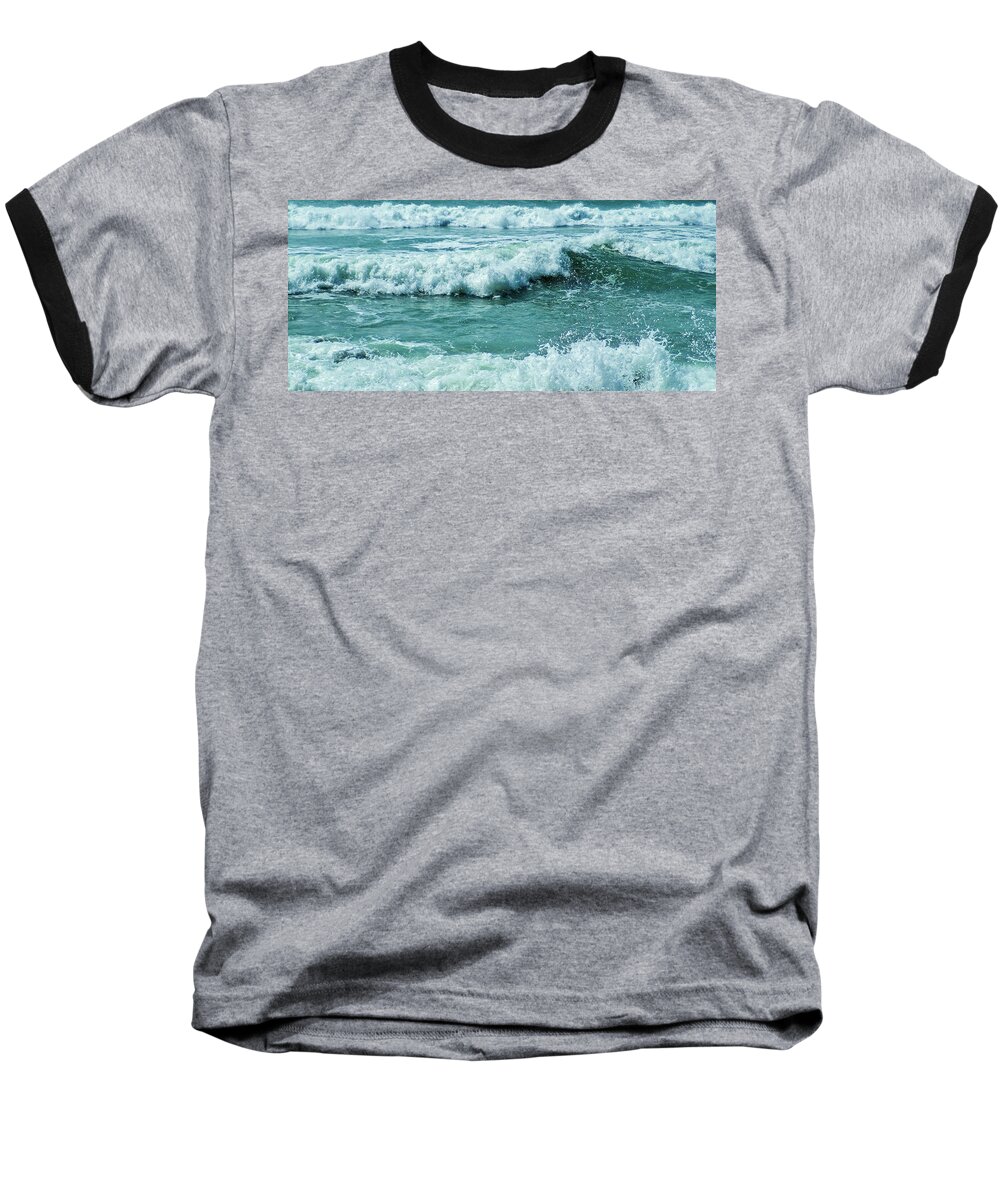Surf Baseball T-Shirt featuring the photograph Lively Surf At Duckpool Cornwall by Richard Brookes