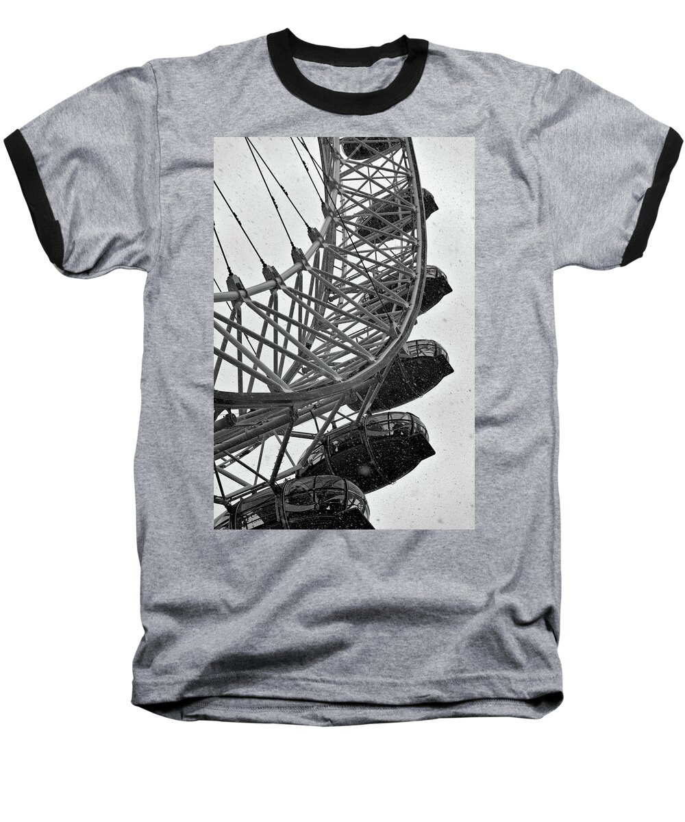 London Eye Baseball T-Shirt featuring the photograph London Eye and Snow by Angelo DeVal