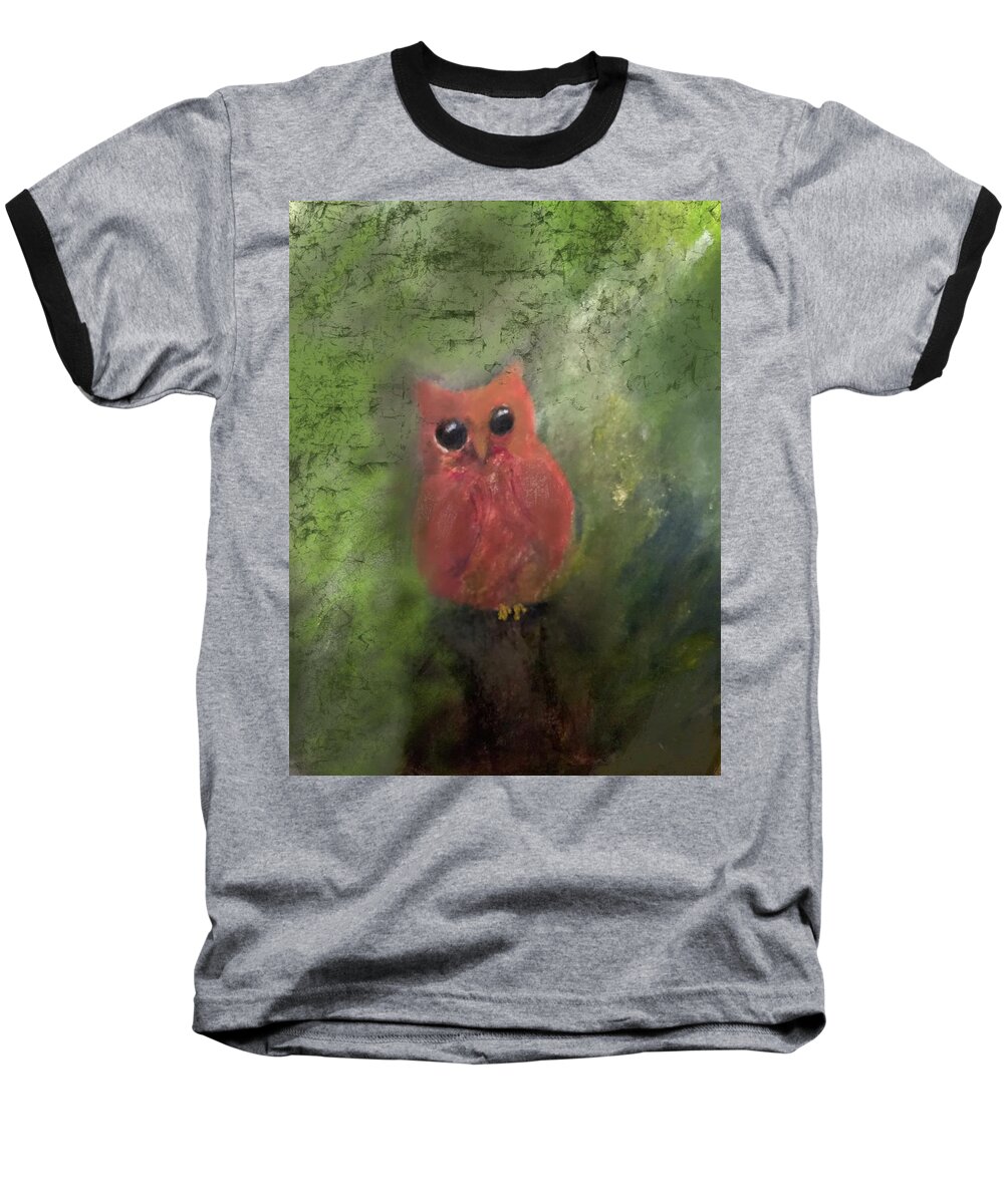 Owl Art Baseball T-Shirt featuring the painting Lone Visitor by Trilby Cole