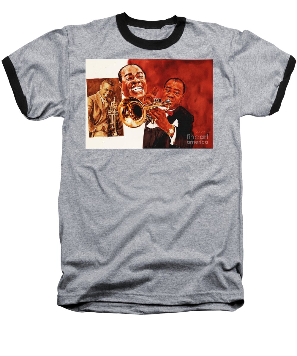 Realism Baseball T-Shirt featuring the painting Louis Armstrong by Dick Bobnick