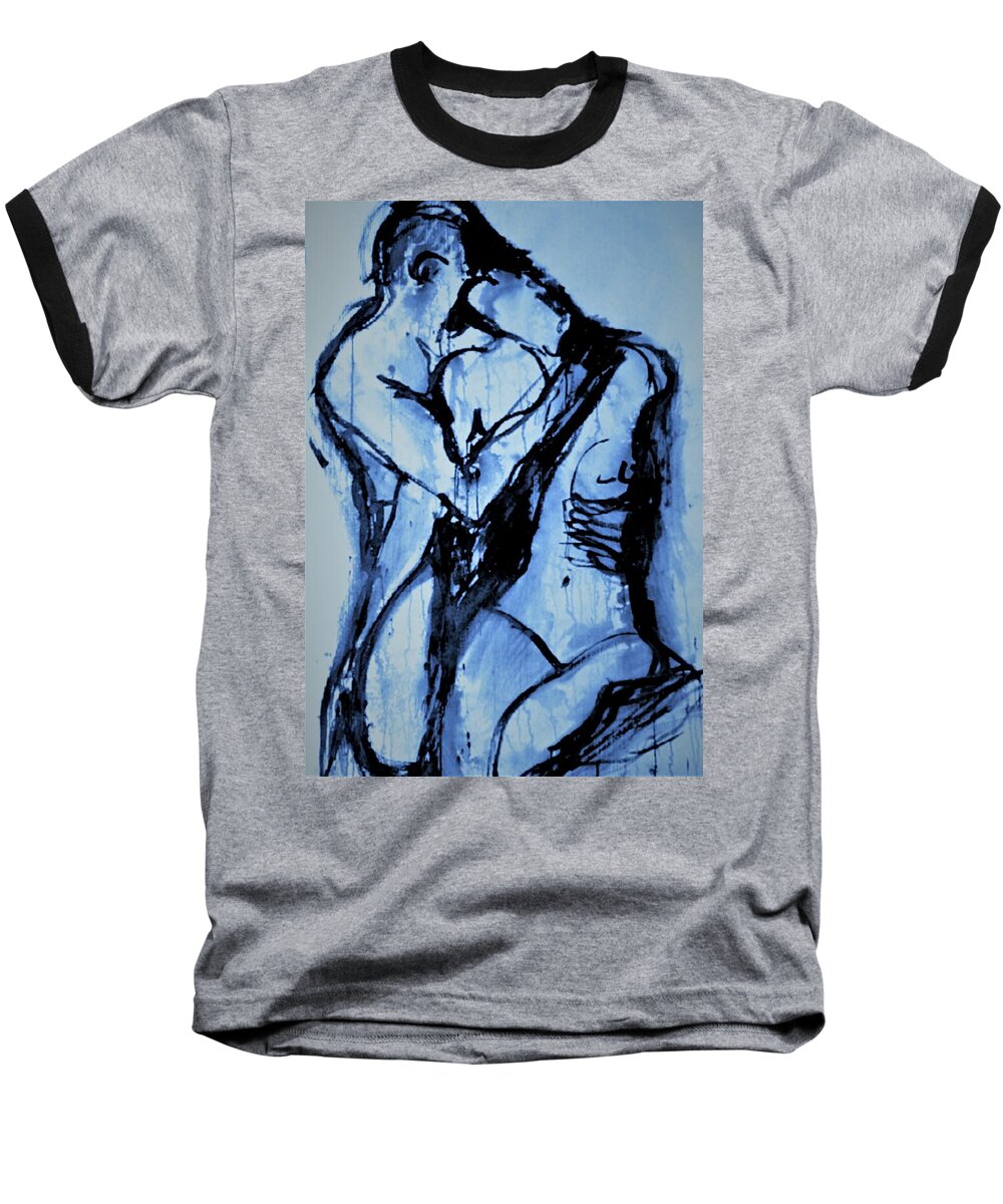 Couple Baseball T-Shirt featuring the painting Love me tender Blue by Jarko Aka Lui Grande
