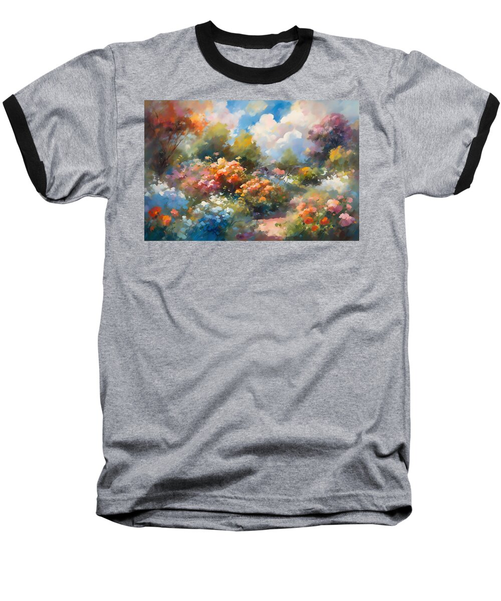 Mark Greenberg Baseball T-Shirt featuring the digital art Flower Garden #1 by Mark Greenberg