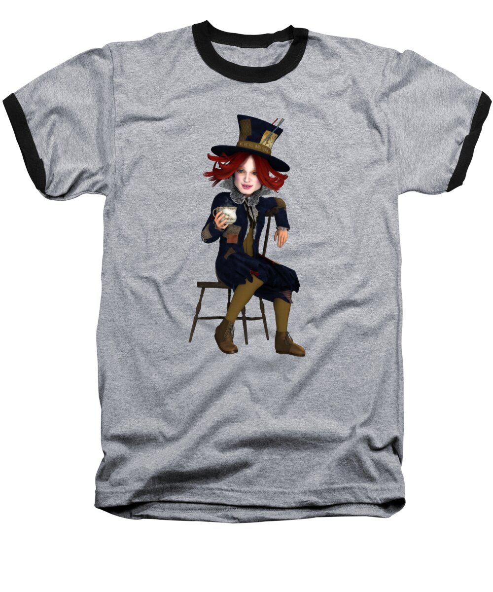 Mad Hatter Portrait Baseball T-Shirt featuring the painting Mad Hatter Portrait by Two Hivelys