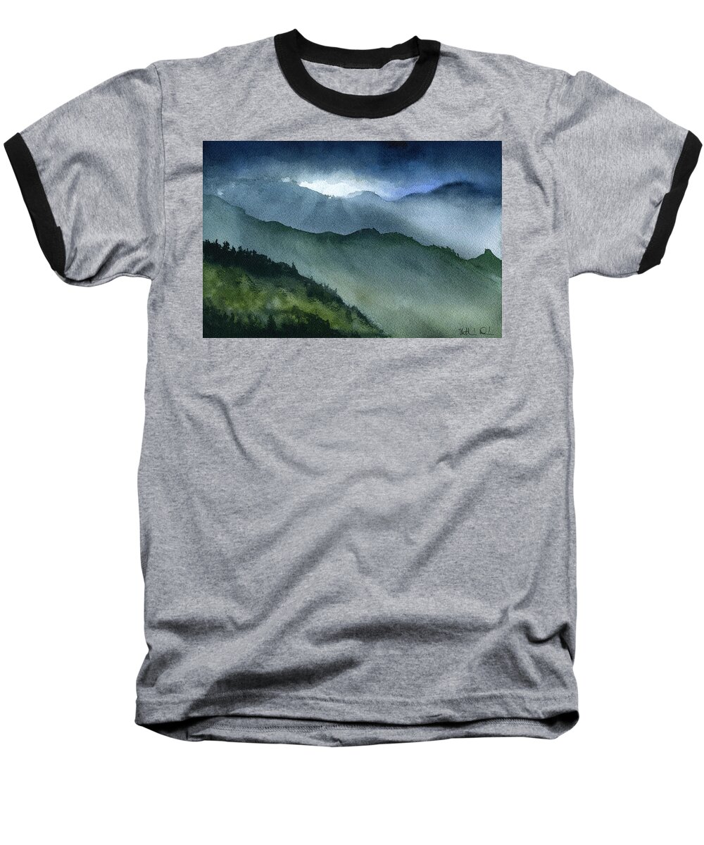 Portugal Baseball T-Shirt featuring the painting Madeira Mountains Portugal by Dora Hathazi Mendes