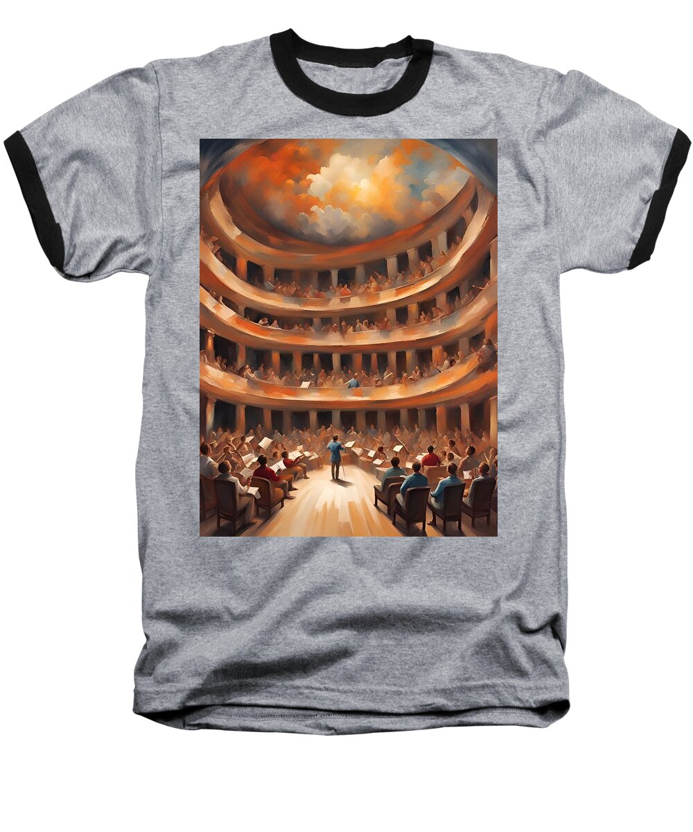 Orchestra Baseball T-Shirt featuring the painting Maestro Mark by Mendy Zimmerman