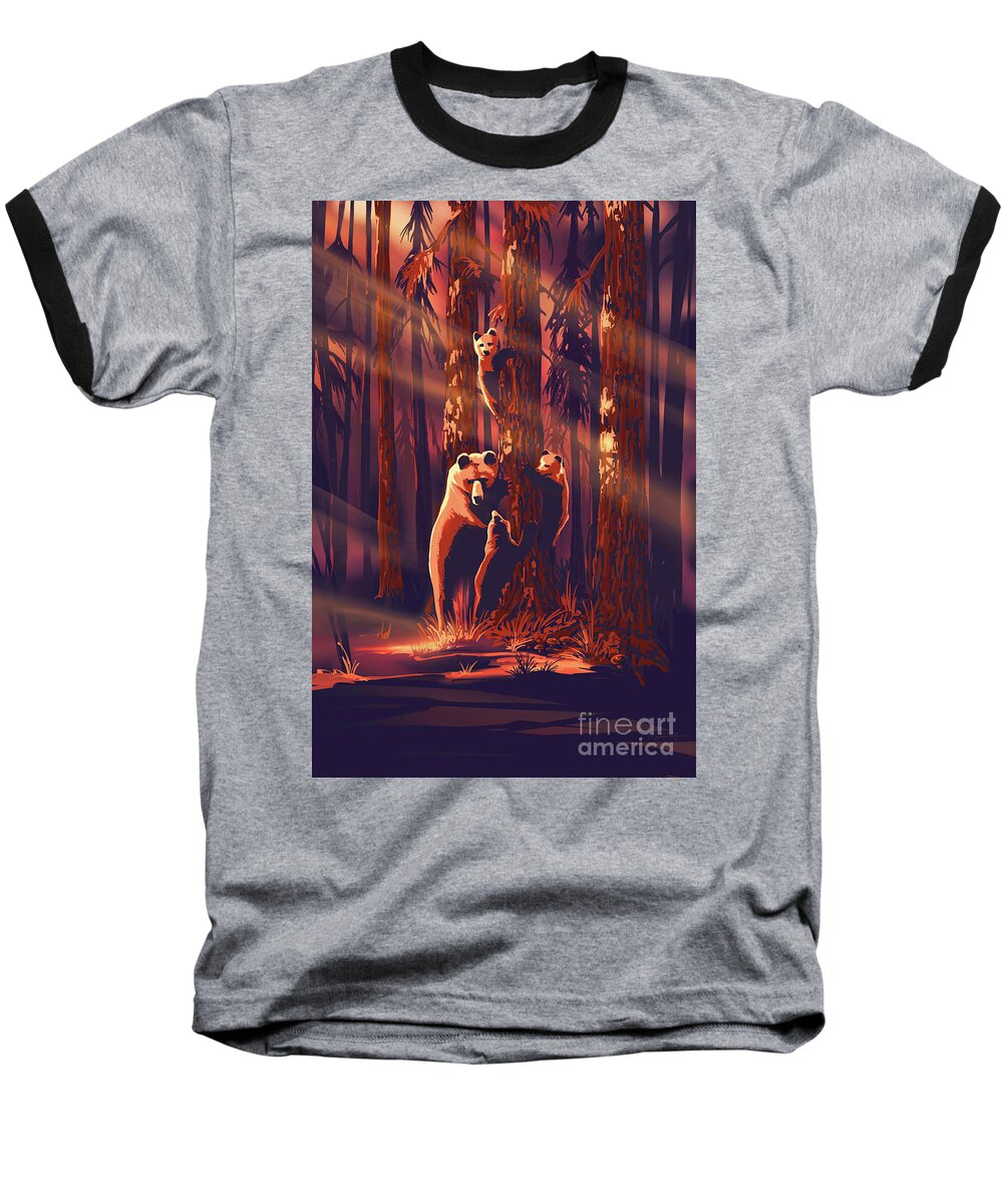 Travel Poster Baseball T-Shirt featuring the painting Mama bear with cubs by Sassan Filsoof