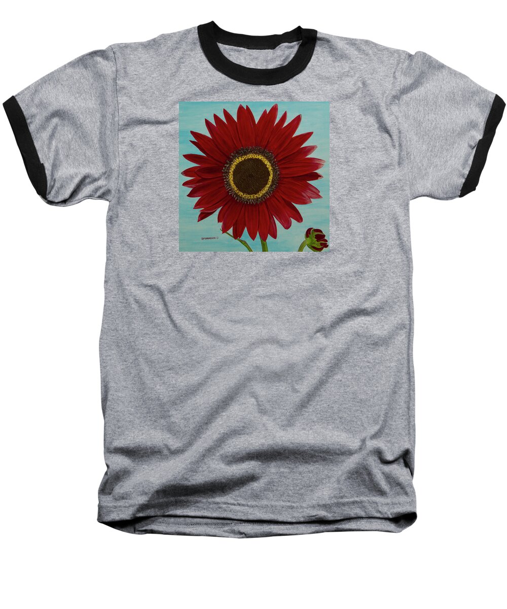Sunflower Baseball T-Shirt featuring the painting Mandy's Burgundy Beauty by Donna Manaraze