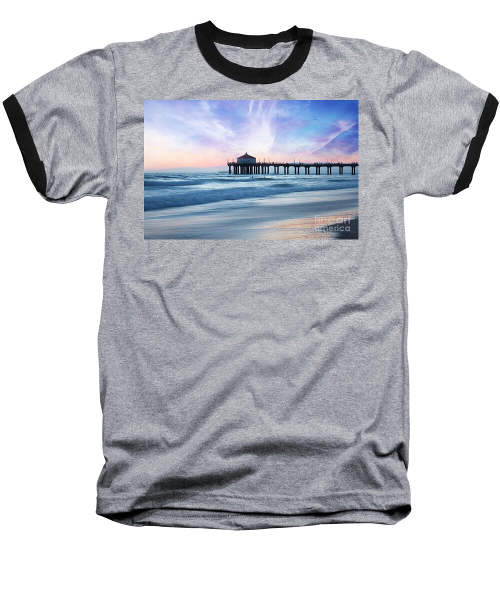 Sunset Baseball T-Shirt featuring the photograph Manhattan Beach Pier at dusk by Stella Levi