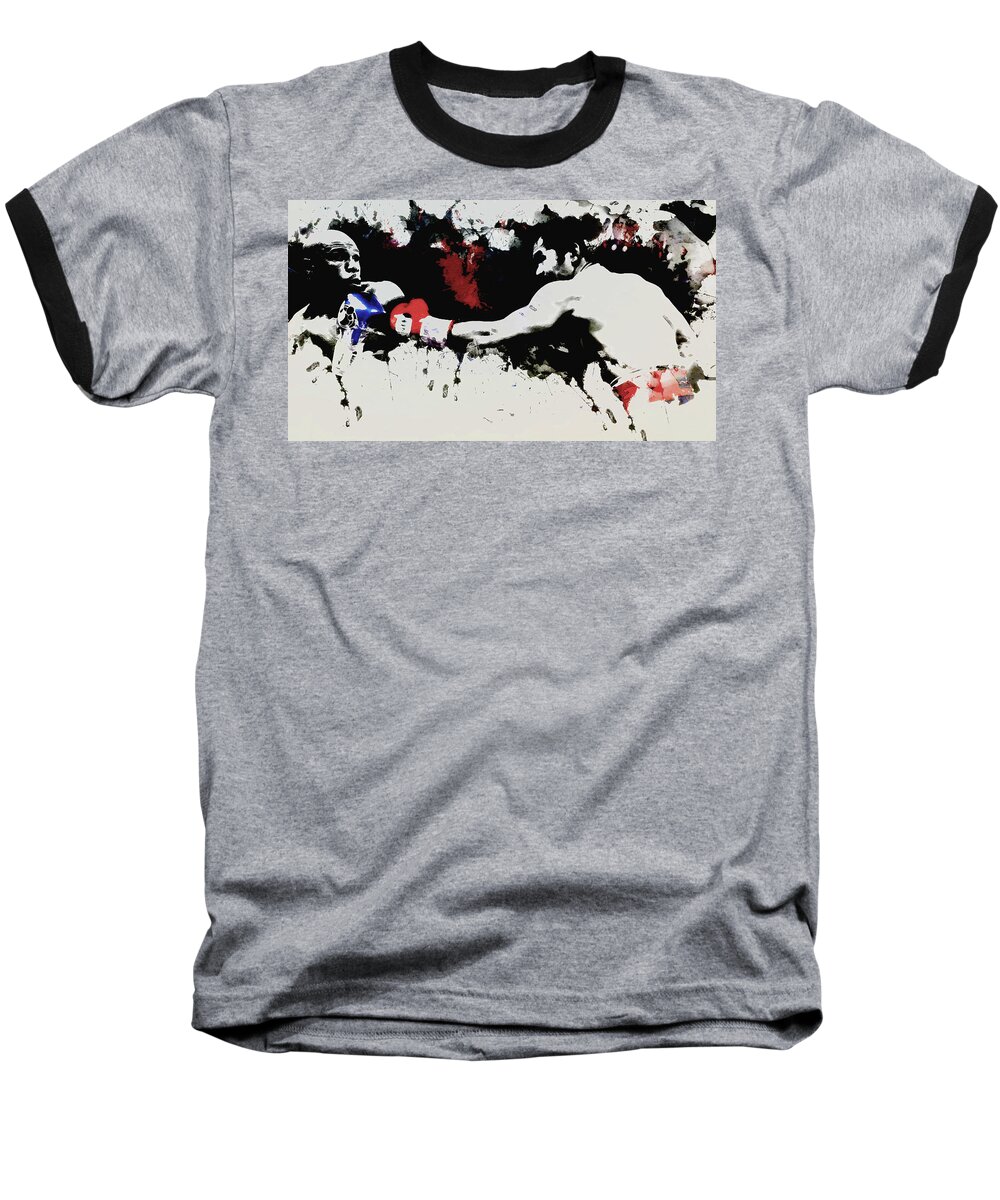 Manny Pacquiao Baseball T-Shirt featuring the mixed media Manny Pacquiao Versus Floyd Mayweather by Brian Reaves