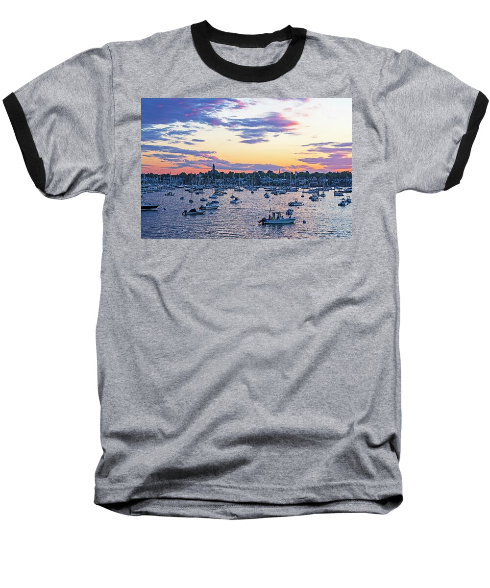 Marblehead Baseball T-Shirt featuring the photograph Marblehead MA Sunset over Marblehead Harbor and Abbot Hall by Toby McGuire