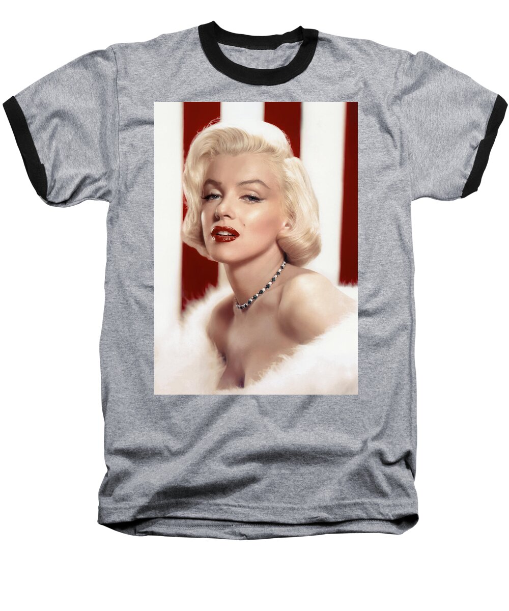 Marilyn Monroe Baseball T-Shirt featuring the photograph Marilyn Monroe Portrait by Mango Art