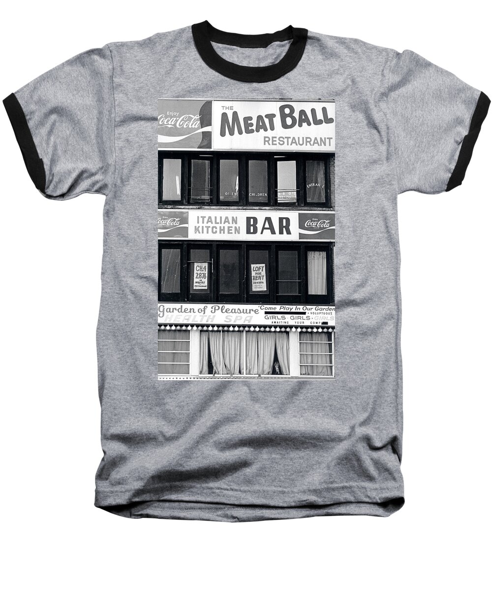 B&w Galley Baseball T-Shirt featuring the photograph Meat Ball Restaurant NYC by Steven Huszar