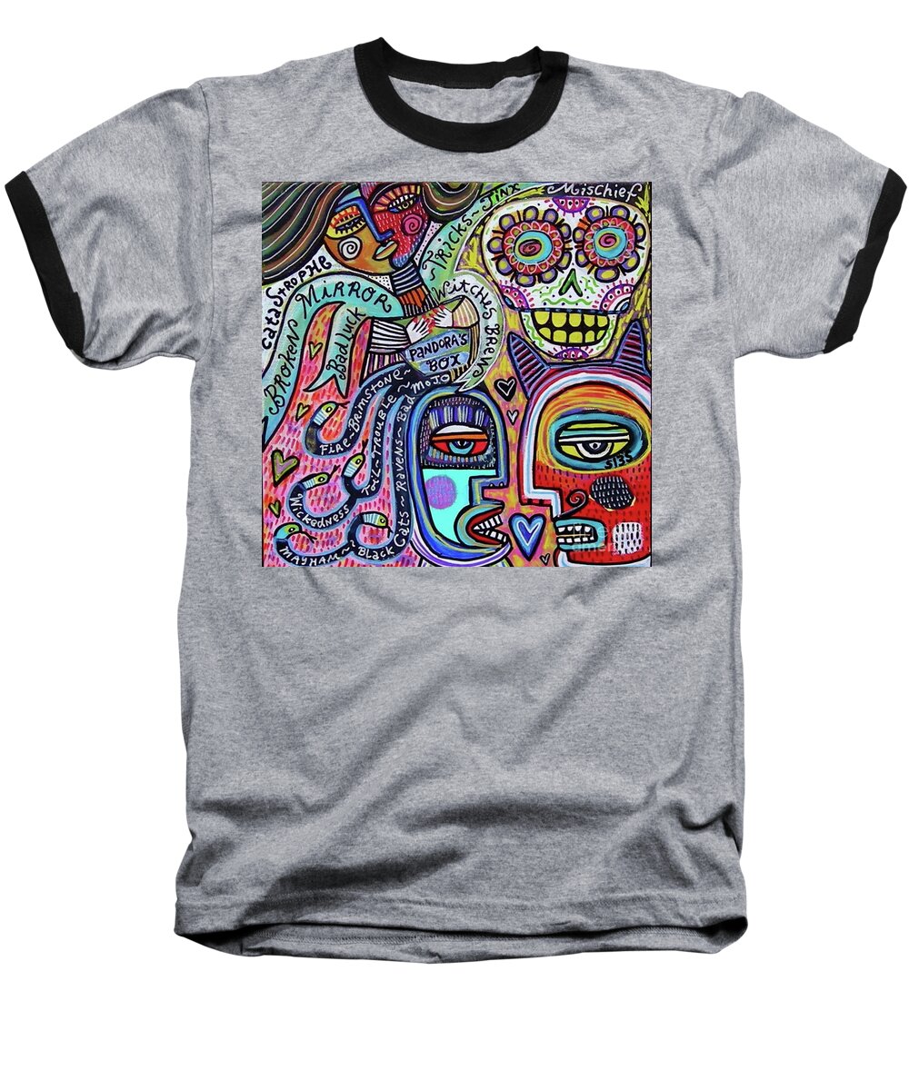 Medusa Baseball T-Shirt featuring the painting Wicked Medusa Opens Her Pandora Box by Sandra Silberzweig