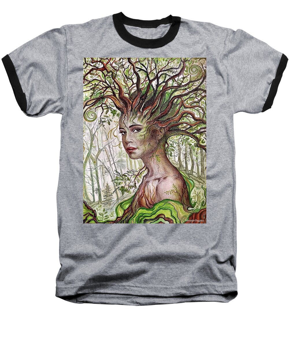 Sacred Trees Baseball T-Shirt featuring the drawing Meliae by Bernadett Bagyinka