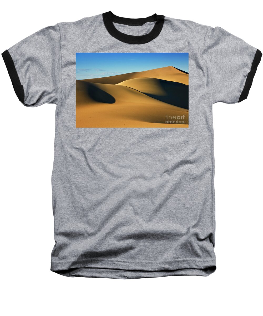 Shadow And Light Baseball T-Shirt featuring the photograph Mesquite Flats sand dunes, Stovepipe Wells, Death Valley, California, USA by Neale And Judith Clark