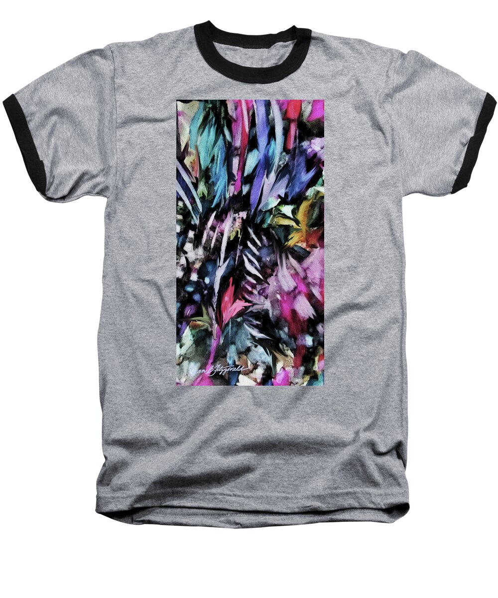 Abstract Baseball T-Shirt featuring the mixed media Midnight Garden by Jean Batzell Fitzgerald